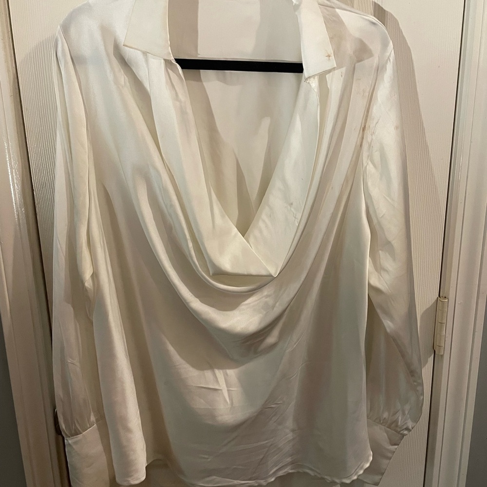 Elegant White Drape Neck Blouse